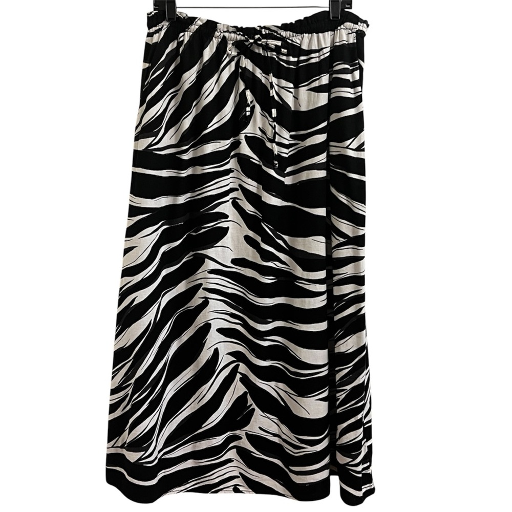 NWT H&M Black and White Zebra Print Maxi Skirt Elastic waist tie Linen Medium